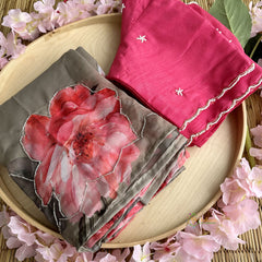 Mehendi Colour Organza Saree with Golden Embroidery - VS3727