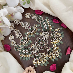 Vriksham Antique Victorian Diamond Short Neckpiece-Pastel Green Bead-VV1969