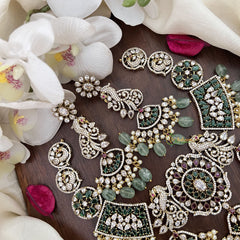 Vriksham Antique Victorian Diamond Short Neckpiece-Pastel Green Bead-VV1969