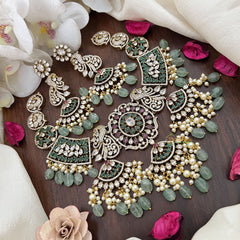 Vriksham Antique Victorian Diamond Short Neckpiece-Pastel Green Bead-VV1969