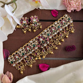 Elegant AD Stone Lotus High Neck Choker-Gold Bead-G14171