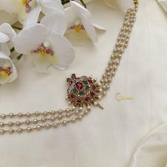 AD Stone Dual Peacock Jada Billai with Pearl Maatil-G14825