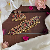 Elegant AD Stone High Neck Choker-Coral-Gold Bead-G14172