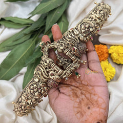 Vriksham Antique Karthikeya Idol Temple With Peacock 1 gm Gold Hipbelt-Red Green-G20356