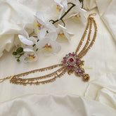 Stylish Red White Precious Kemp Jada Billai with Gold Bead Maatil-G14821