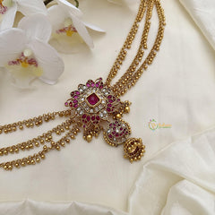 Stylish Red White Precious Kemp Jada Billai with Gold Bead Maatil-G14821