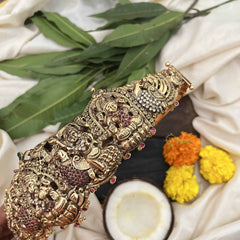 Vriksham Traditional  Oddiyanam With Peacock and Ruby Stone Work 1 Gram Gold Hipbelt-G20357