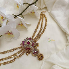 Stylish Red White Precious Kemp Jada Billai with Gold Bead Maatil-G14821