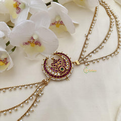 Chandh Premium Jada Bun Billai with Pearl Maatil-Red White Green-G14827