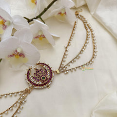 Chandh Premium Jada Bun Billai with Pearl Maatil-Red White Green-G14827