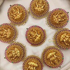 Vriksham Bridal Goddess 7 Segment Lakshmi Antique Temple Jada Bilai-Red Green-Pearls-G21697