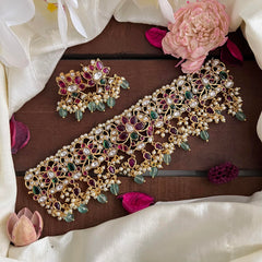 Premium Lotus High Neck Choker-Aqua Green Bead-Pearl-G14175