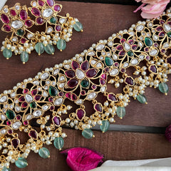 Premium Lotus High Neck Choker-Aqua Green Bead-Pearl-G14175