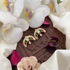 Vriksham Half Moon Maharashtrian Style Press Bugadi-Red Green & White-J3081