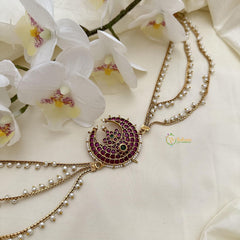 Chandh Premium Jada Bun Billai with Pearl Maatil-Red Green-G14826