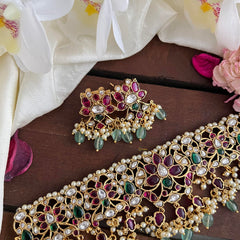 Premium Lotus High Neck Choker-Aqua Green Bead-Pearl-G14175