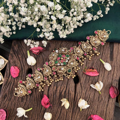 Vriksham Designer Bird Style 1 gm Gold Choker-Red Green & White-Gold Bead-G18747