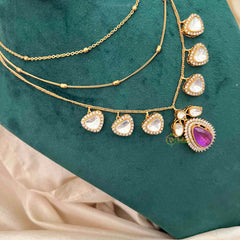 Vriksham Classic Golden Chain triple layers Pear Shape Pendant Chain-Purple-G21698