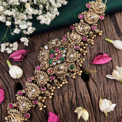 Vriksham Designer Bird Style 1 gm Gold Choker-Red Green & White-Gold Bead-G18747