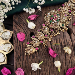 Vriksham Designer Bird Style 1 gm Gold Choker-Red Green & White-Gold Bead-G18747