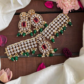 Stylish AD Stone High Neck Choker-Green Bead-Pearl-G14176