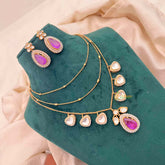 Vriksham Classic Golden Chain triple layers Pear Shape Pendant Chain-Purple-G21698