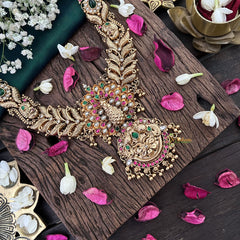 Vriksham Peacock Floral 1 gm Gold Short Neckpiece-G18743