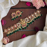 Premium Lakshmi Flower High Neck Choker-Green Bead-Pearl-G14178
