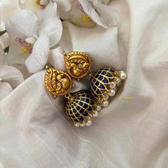 Vriksham Precious Kundan Jadau Blue Dome Jhumkas-Pearls-J4189