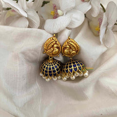Vriksham Precious Kundan Jadau Blue Dome Jhumkas-Pearls-J4189