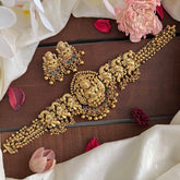 Premium Peacock Lakshmi High Neck Choker-Gold Bead-G14181