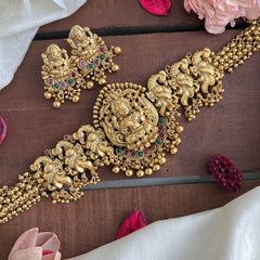 Premium Peacock Lakshmi High Neck Choker-Gold Bead-G14181