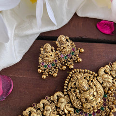 Premium Peacock Lakshmi High Neck Choker-Gold Bead-G14181