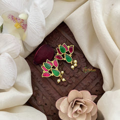 Vriksham Lotus Maharashtrian Style Press Bugadi-Red Green-Pearls-J3110