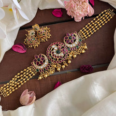 Precious Kemp Peacock High Neck Choker-Gold Bead-G14182