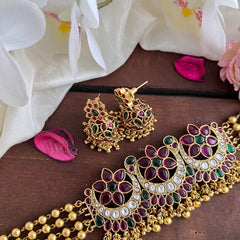 Precious Kemp Flower High Neck Choker-Gold Bead-G14183
