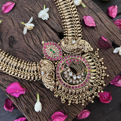 Vriksham Unique Peacock 1 gm Gold Neckpiece-Red Green-Gold Pearl-G18749