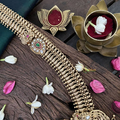 Vriksham Unique Peacock 1 gm Gold Neckpiece-Red Green-Gold Pearl-G18749