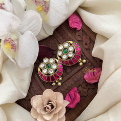 Vriksham Half Moon Floral Maharashtrian Style Press Bugadi-Red Green & White-J3109