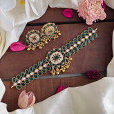 Stylish Green AD Stone High Neck Choker-Gold Bead-G14185