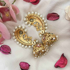 Vriksham Elegant Golden Leaf & Floral STyle Bridal With Pearls Deataling EarCuff-G21103