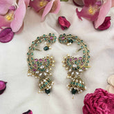Vriksham Peacock Leaf & Floral Style Bridal With Pearls Deataling EarCuff-Green Red & White-G21105