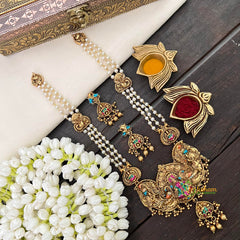 Vriksham Majestic Pearl Moti Mala With Heritage Nakshi Work Lakshmi Pendant Long Neckpiece-G22427