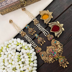 Vriksham Majestic Pearl Moti Mala With Heritage Nakshi Work Lakshmi Pendant Long Neckpiece-G22427