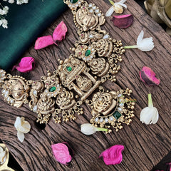 Vriksham Classic Peacock 1 gm Gold Finish Lakshmi Necklace-Green-Gold Bead-G18763