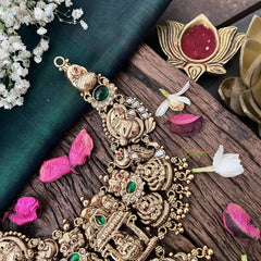 Vriksham Classic Peacock 1 gm Gold Finish Lakshmi Necklace-Green-Gold Bead-G18763