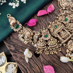 Vriksham Classic Peacock 1 gm Gold Finish Lakshmi Necklace-Green-Gold Bead-G18763