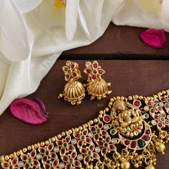 Elegant Gold Alike Lakshmi High Neck Choker-Gold Bead-G14189