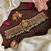 Elegant Gold Alike Lakshmi High Neck Choker-Green Bead-Pearl-G14190