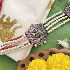 Vriksham Antique Black Polish Traditional Precious Kemp Pearl Hip Chain-G17566